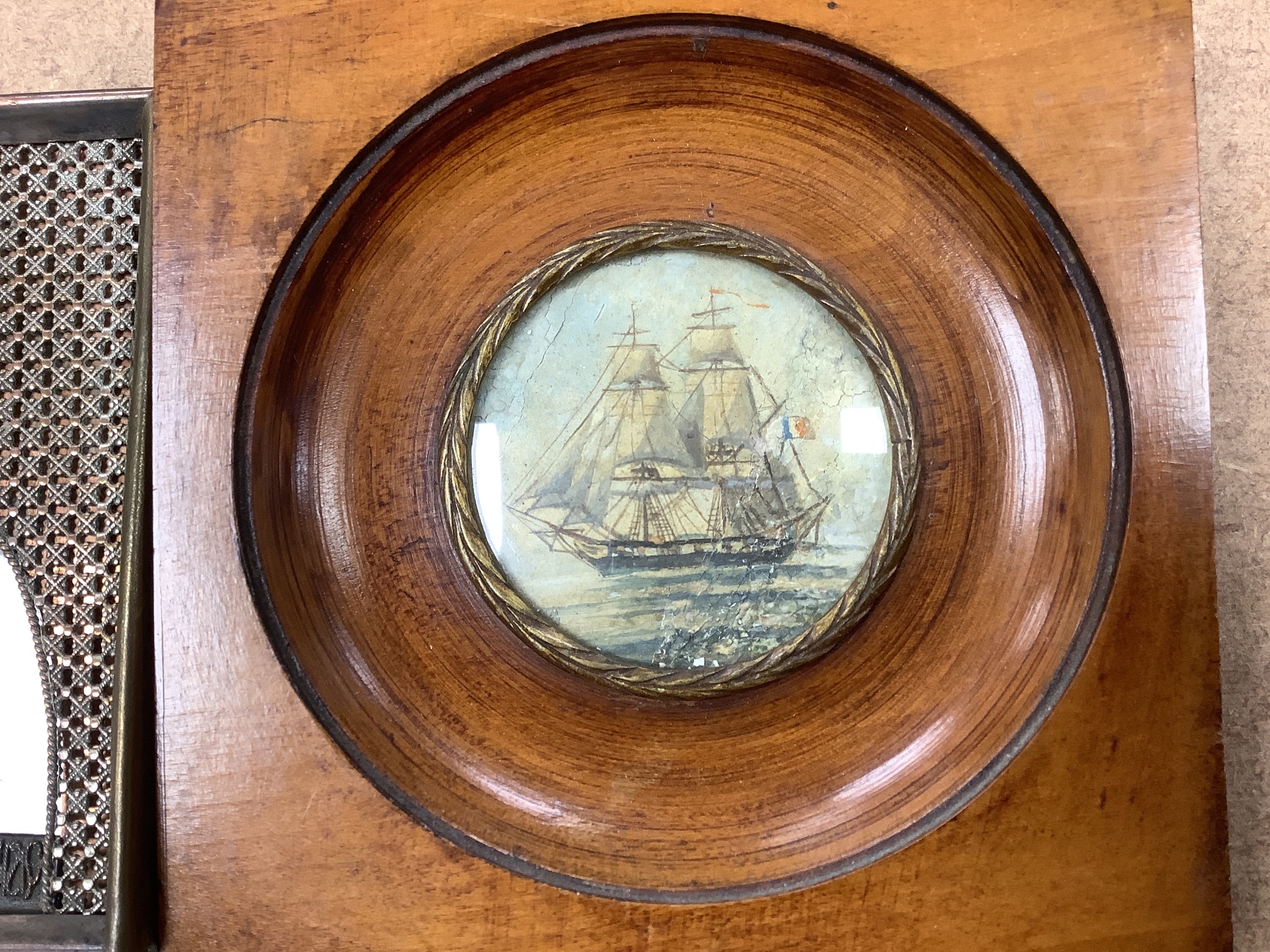 A 19th century Daguerreotype portrait of a gentleman, together with a small Russian painted icon, a small miniature watercolour study of a French galleon, a small oil study on canvas, horse and rider along a country lane